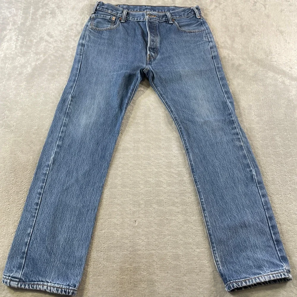 Levis 501 Jeans Mens 32x28 Blue Medium Wash Cotton Button Fly Denim Casual